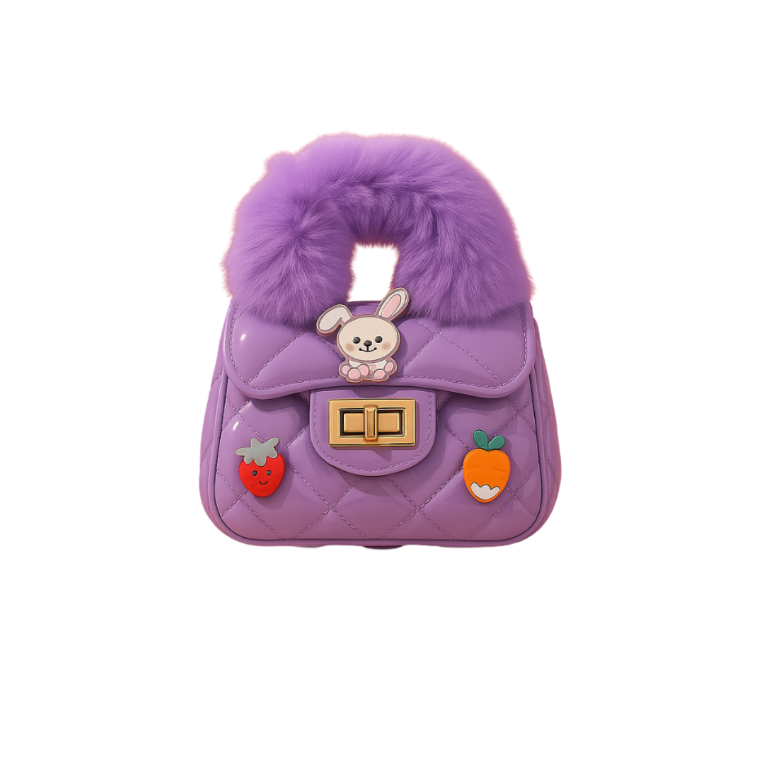 Noiré Luxe Quilted Fur Handle Handbag for Girls